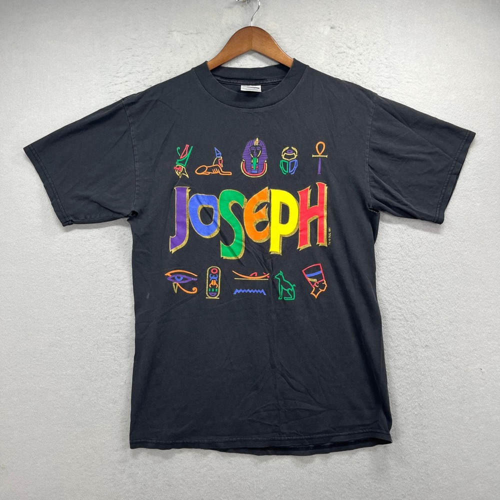 Vintage Joseph Tultex T-Shirt Men Large Black Egyptian Hieroglyphics Musical 90s